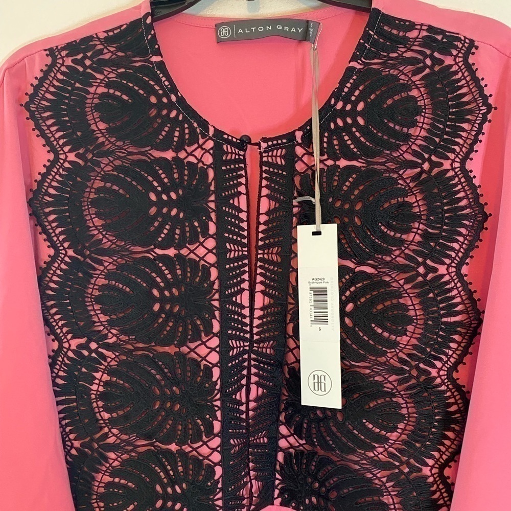 Alton gray bubble gum pink dress with black lace 6 - Picture 8 of 8